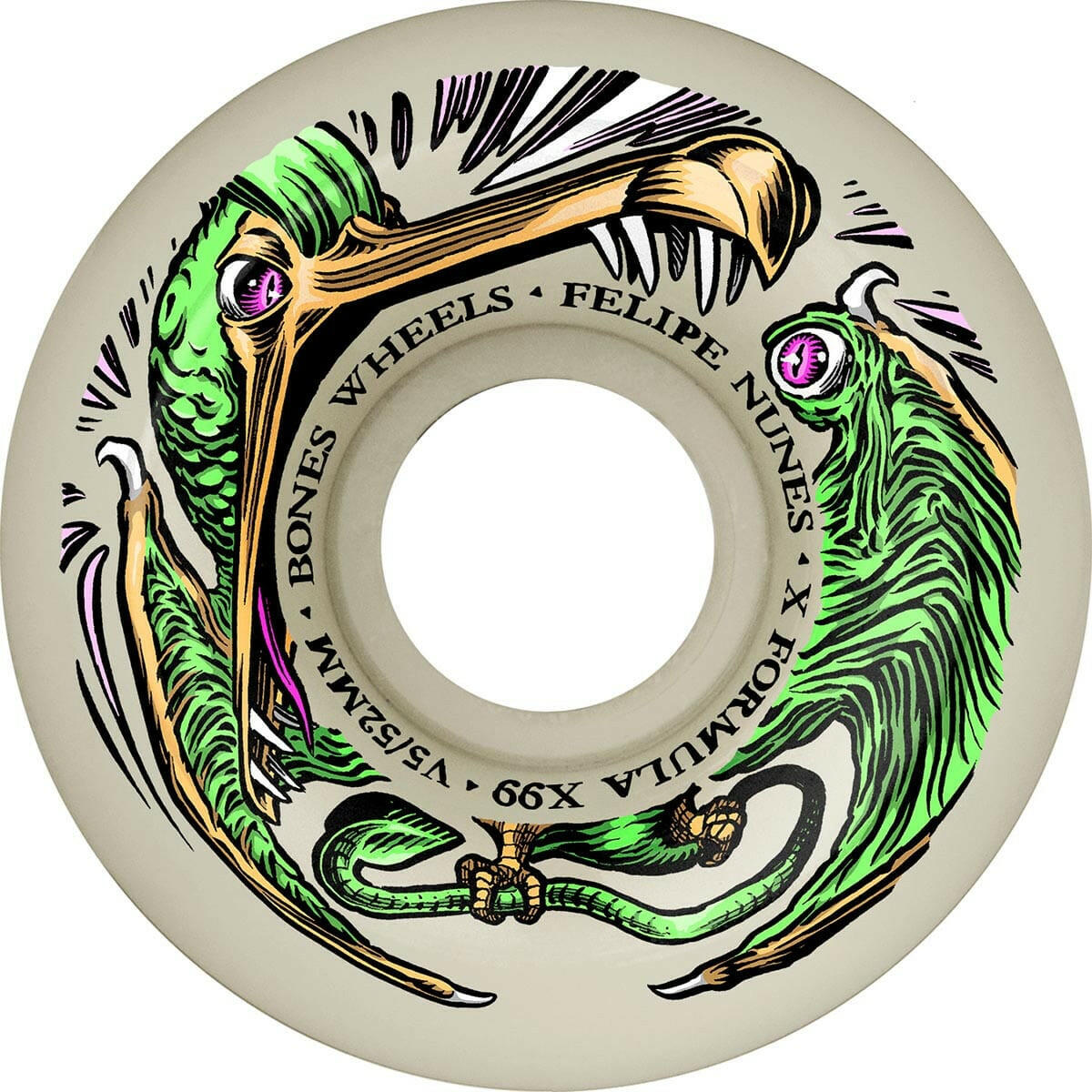 Bones - XF Nunes Dino-Sortas 52MM 99A V5 Side-Cut Skateboard Wheels.
