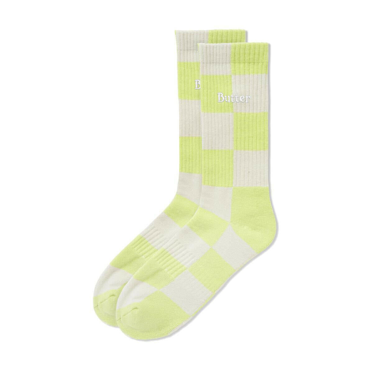 Butter Goods - Checkered Socks Grey/Lime.