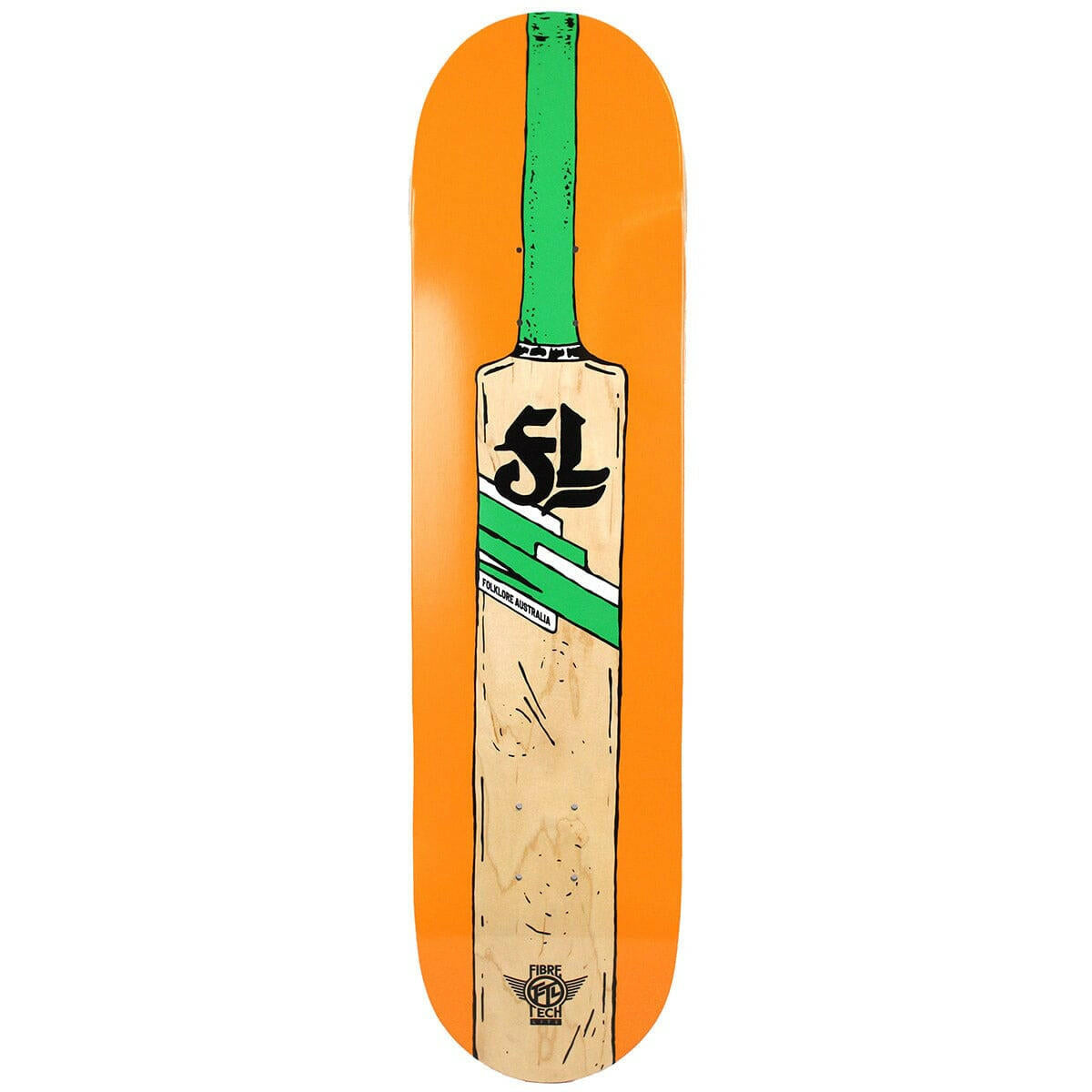 Folklore - Cricket Bat Fibre Tech Lite Orange 8.25 Skateboard Deck.