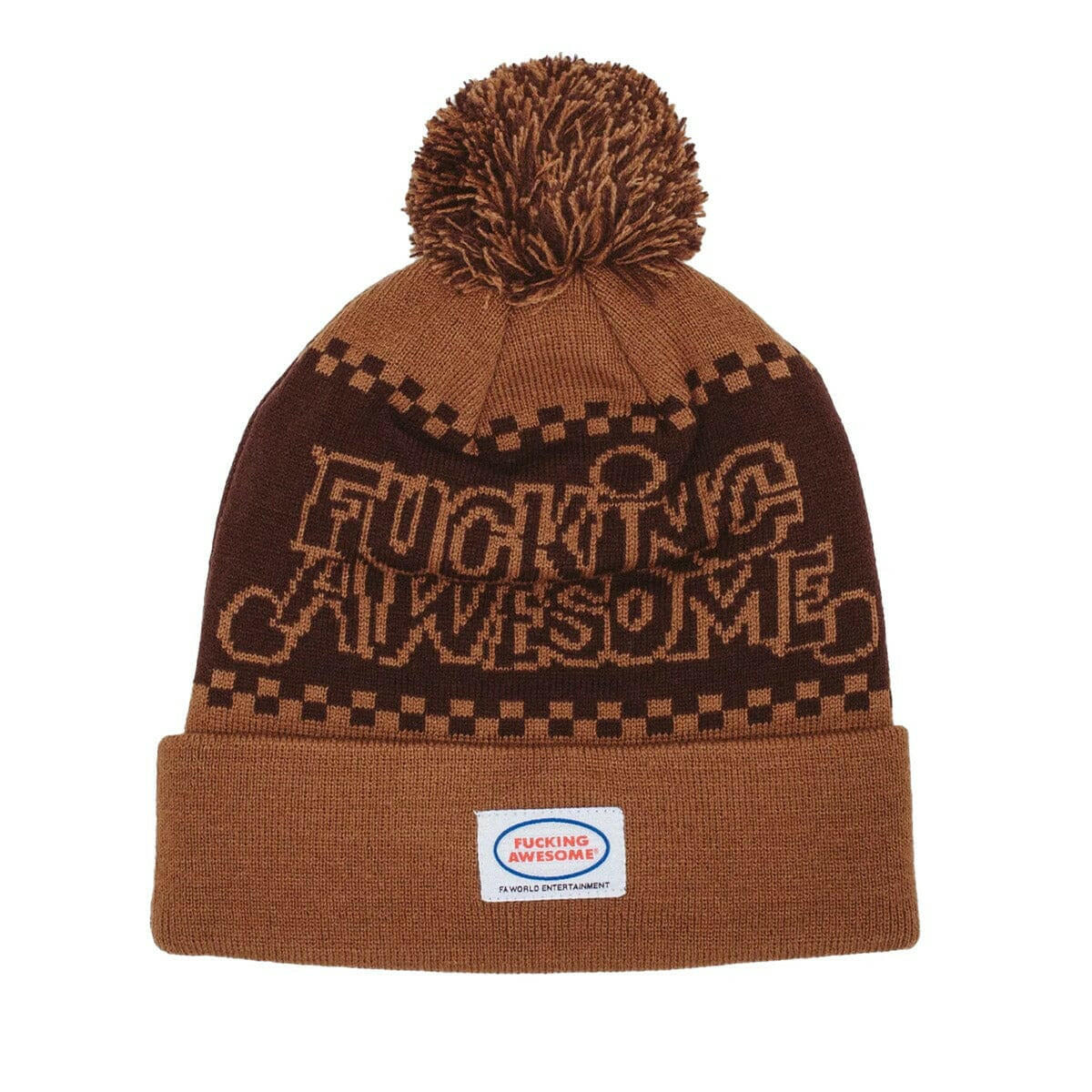 Fucking Awesome - PBS Jacquard Ball Beanie Brown.