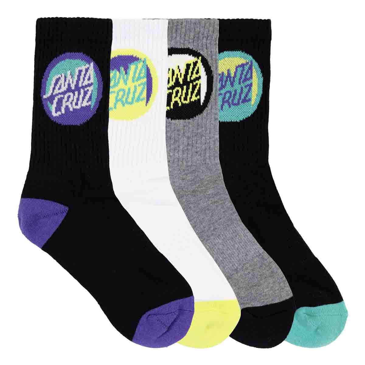Santa Cruz Bold Shadow Dot 4 Pack Youth Socks Black/White/Marle/Black