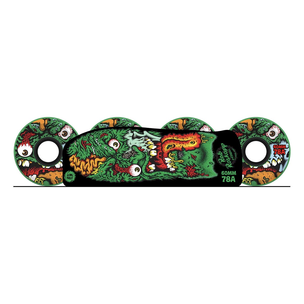 Slime Balls Roskopp Face Two Green OG Slime 60MM 78A Skateboard Wheels