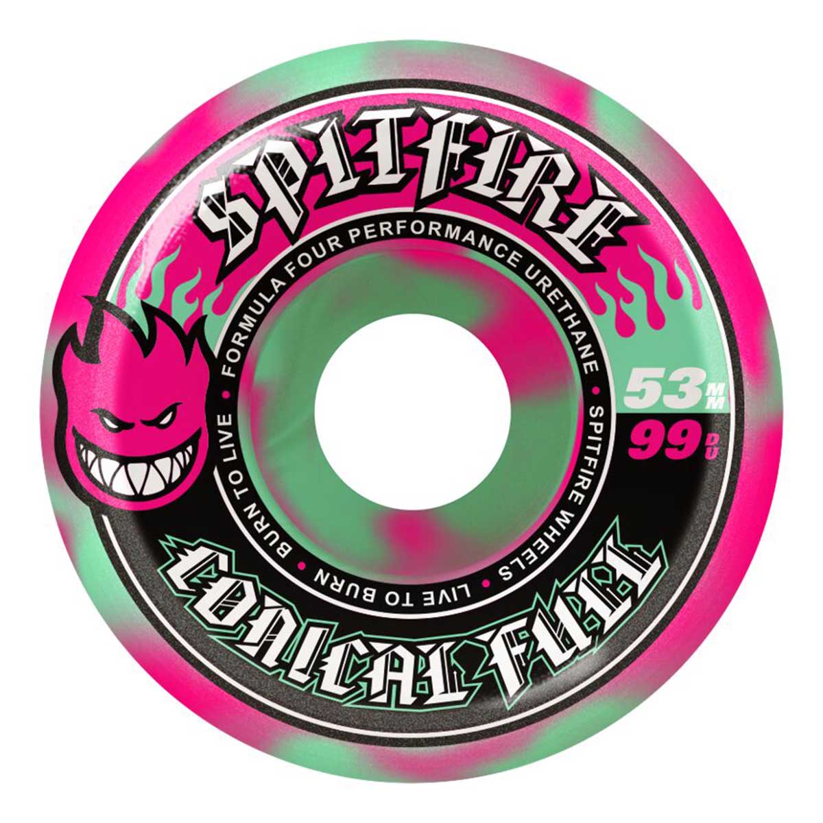 Spitfire F4 Pink/Teal Swirl Conical Full 53MM 99A Skateboard Wheels