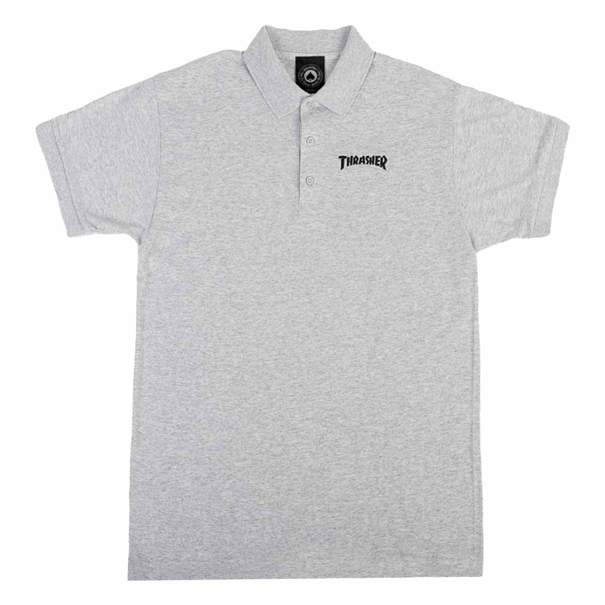 Thrasher Logo Embroidered Polo Ash Grey