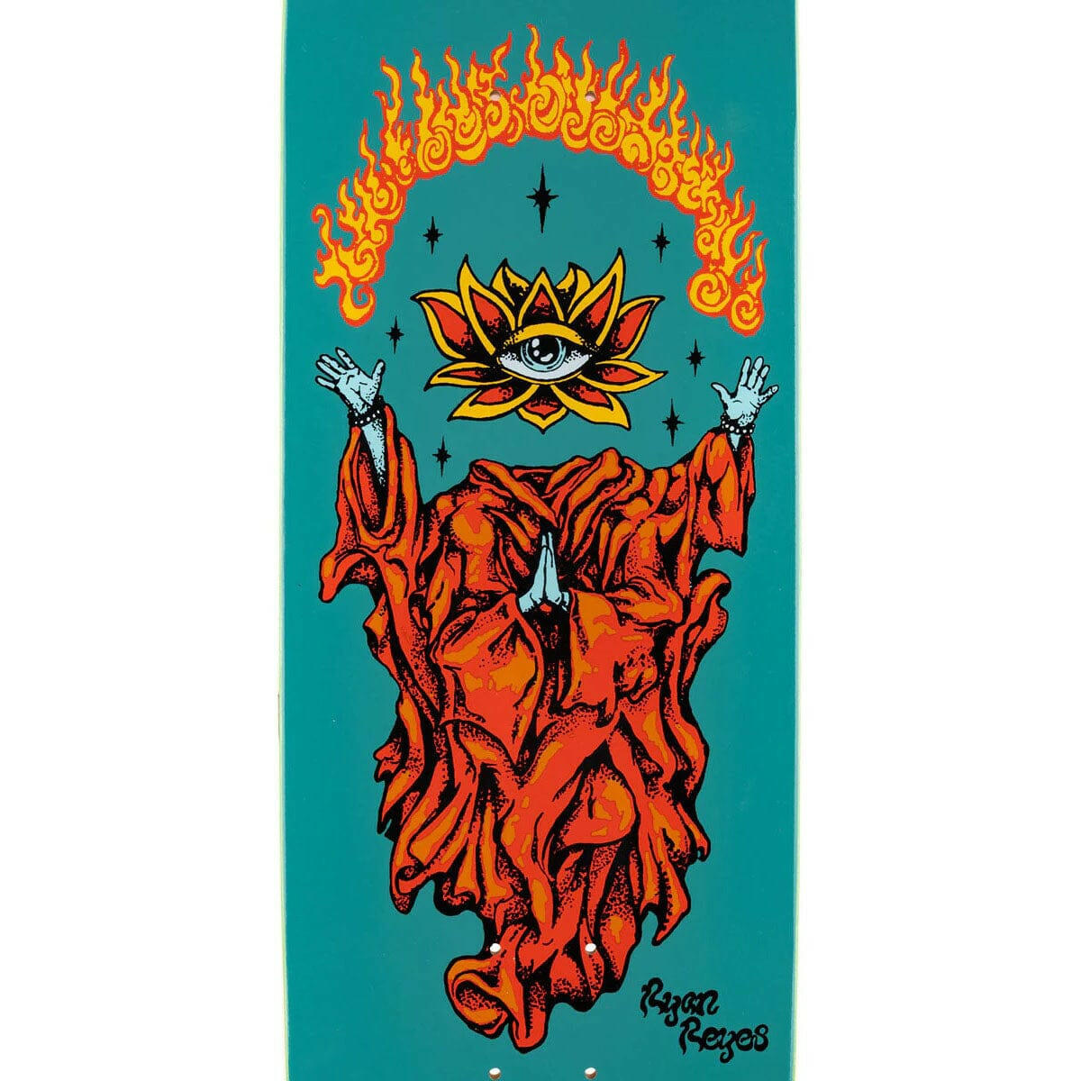 Welcome - Ryan Reyes Rebirth on Baculus 2 Teal 9.0 Skateboard Deck.