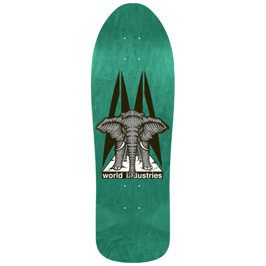 World Industries Mike Vallely Elephant On The Edge 9.75 Reissue Skateboard Deck Yellow - top/reverse view