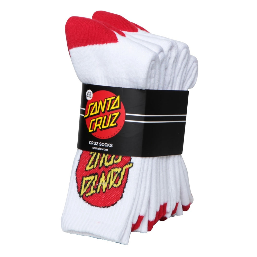 Santa Cruz - Classic Dot 4 Pack Youth Socks White