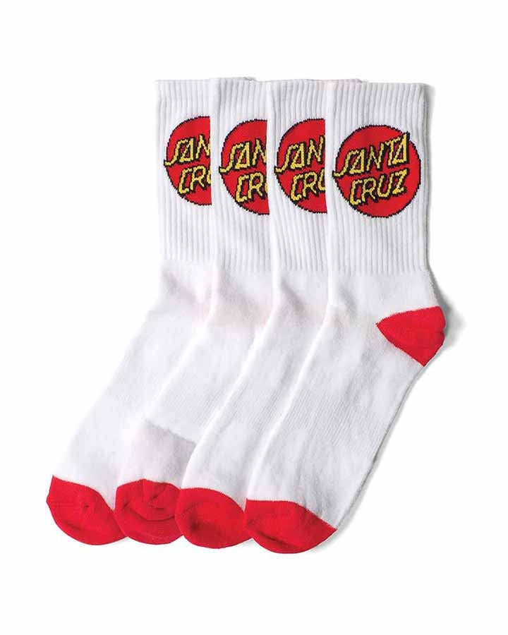 Santa Cruz - Classic Dot 4 Pack Youth Socks White