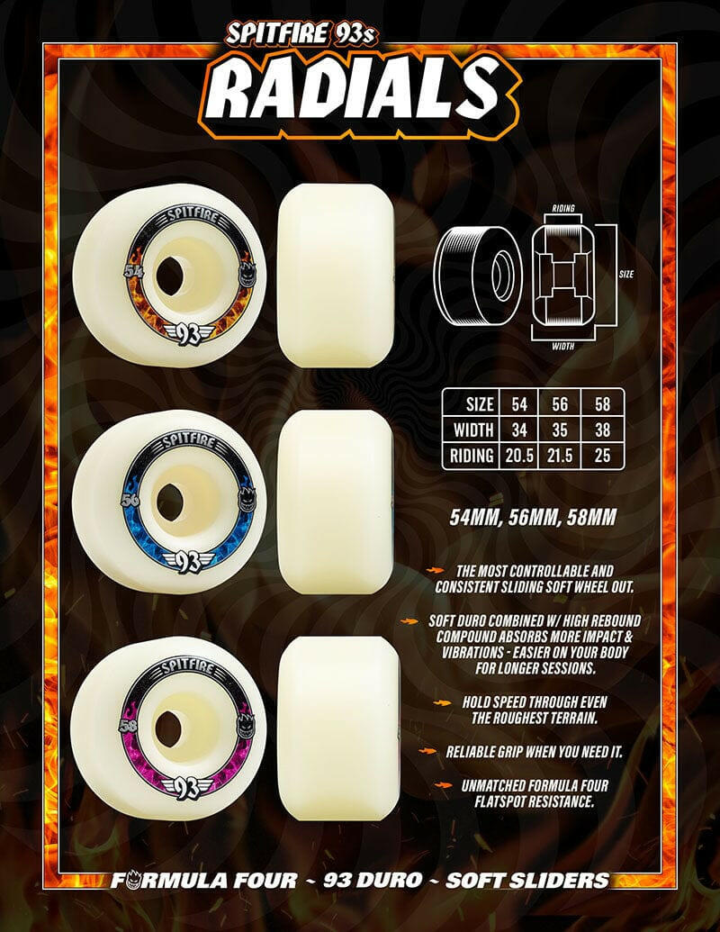 Spitfire - F4 Radials 56MM 93A Skateboard Wheels.