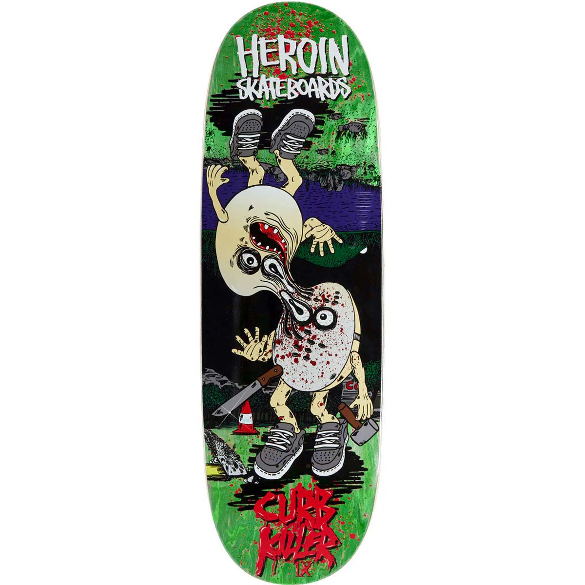 Heroin - Curb Killer 9 Merged Green 10.0 Skateboard Deck