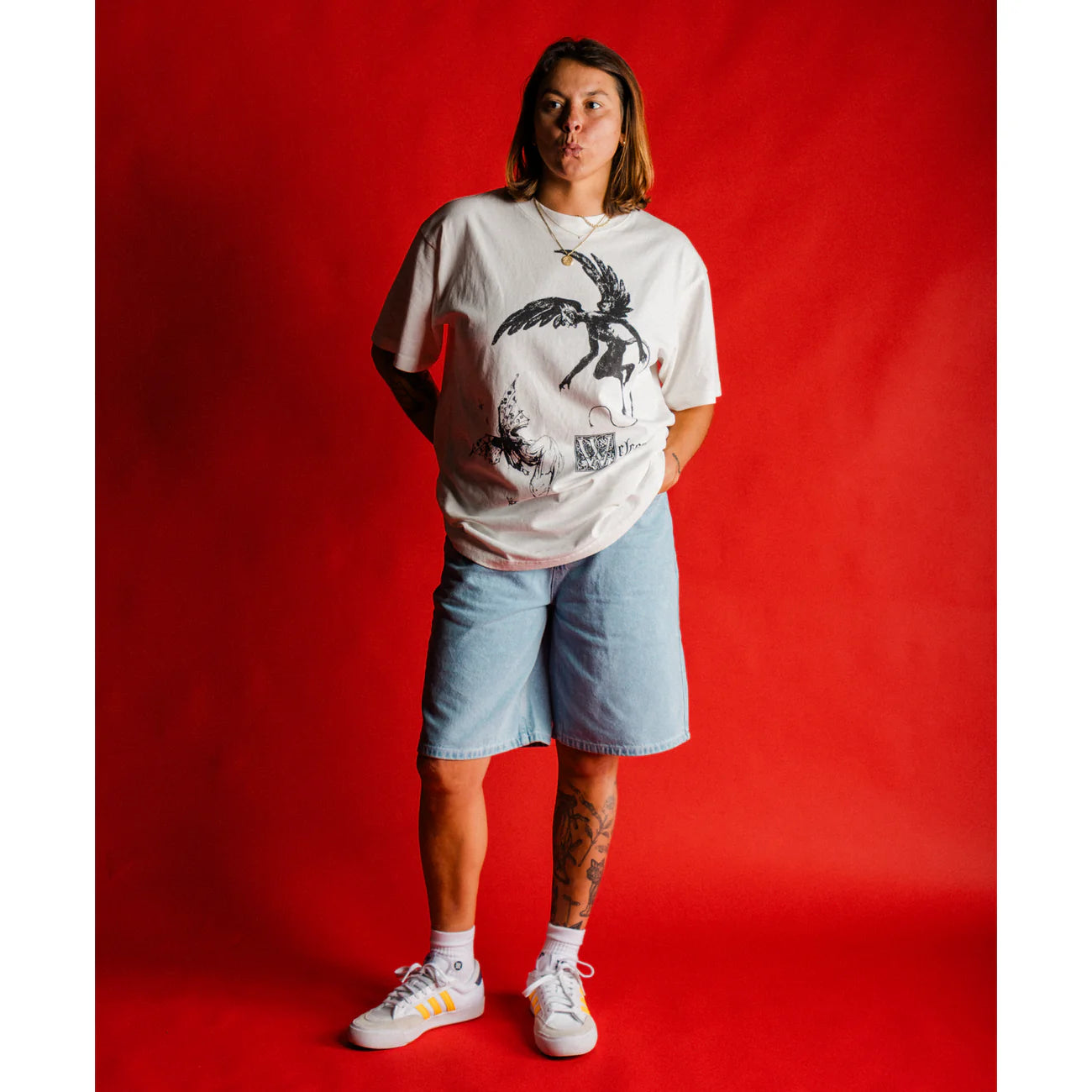 Welcome - Linger Baggy Denim Shorts Washed Blue.
