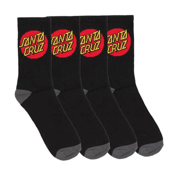 Santa Cruz - Classic Dot Crew Socks 4 Pack Black.