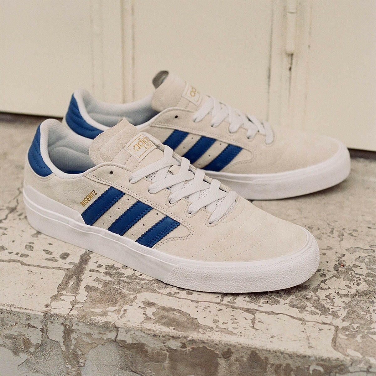 Adidas - Busenitz Vulc II Shoes White/Blue/Gold.