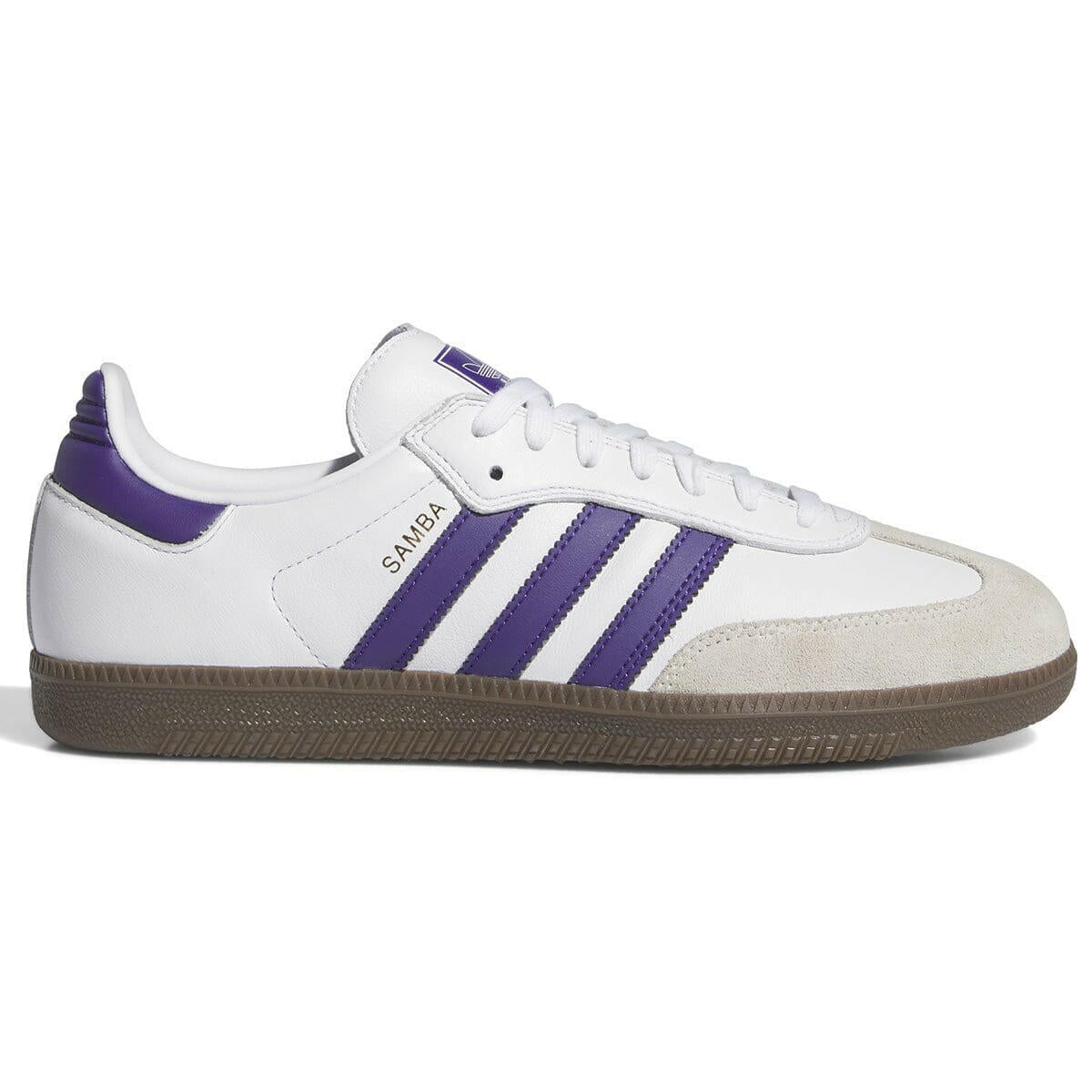 Adidas Samba Adv Shoes in White, Purple & Gold