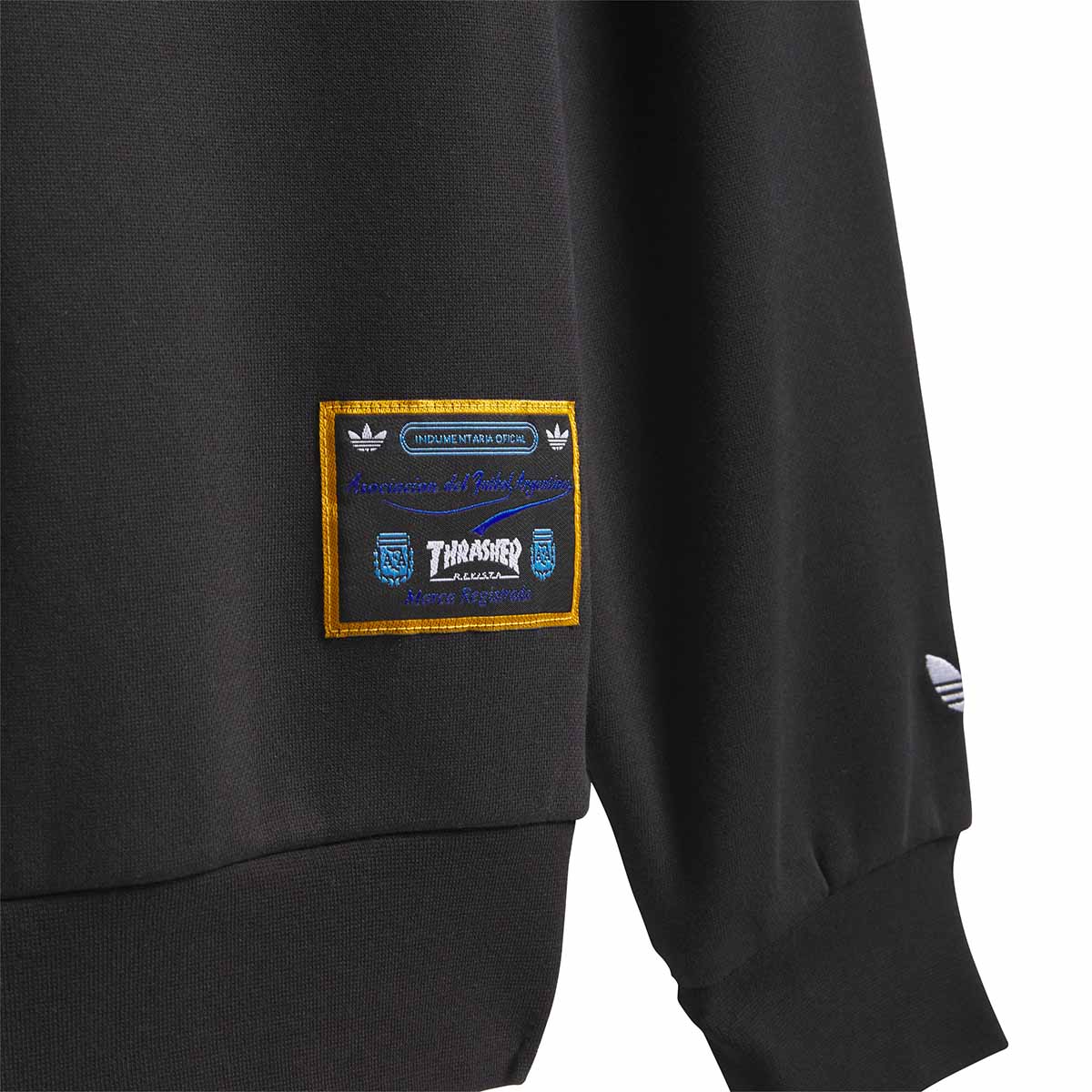 Adidas Thrasher X Argentina Crew Black Tag Detail
