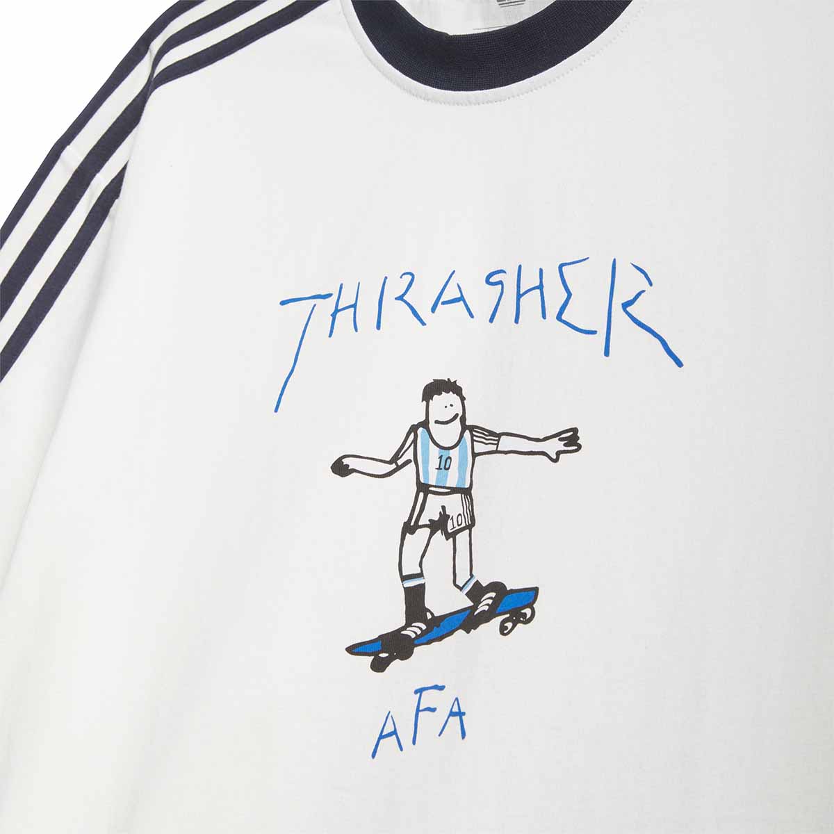 Adidas Thrasher X Argentina Gonz Ringer Tee White Front Detail