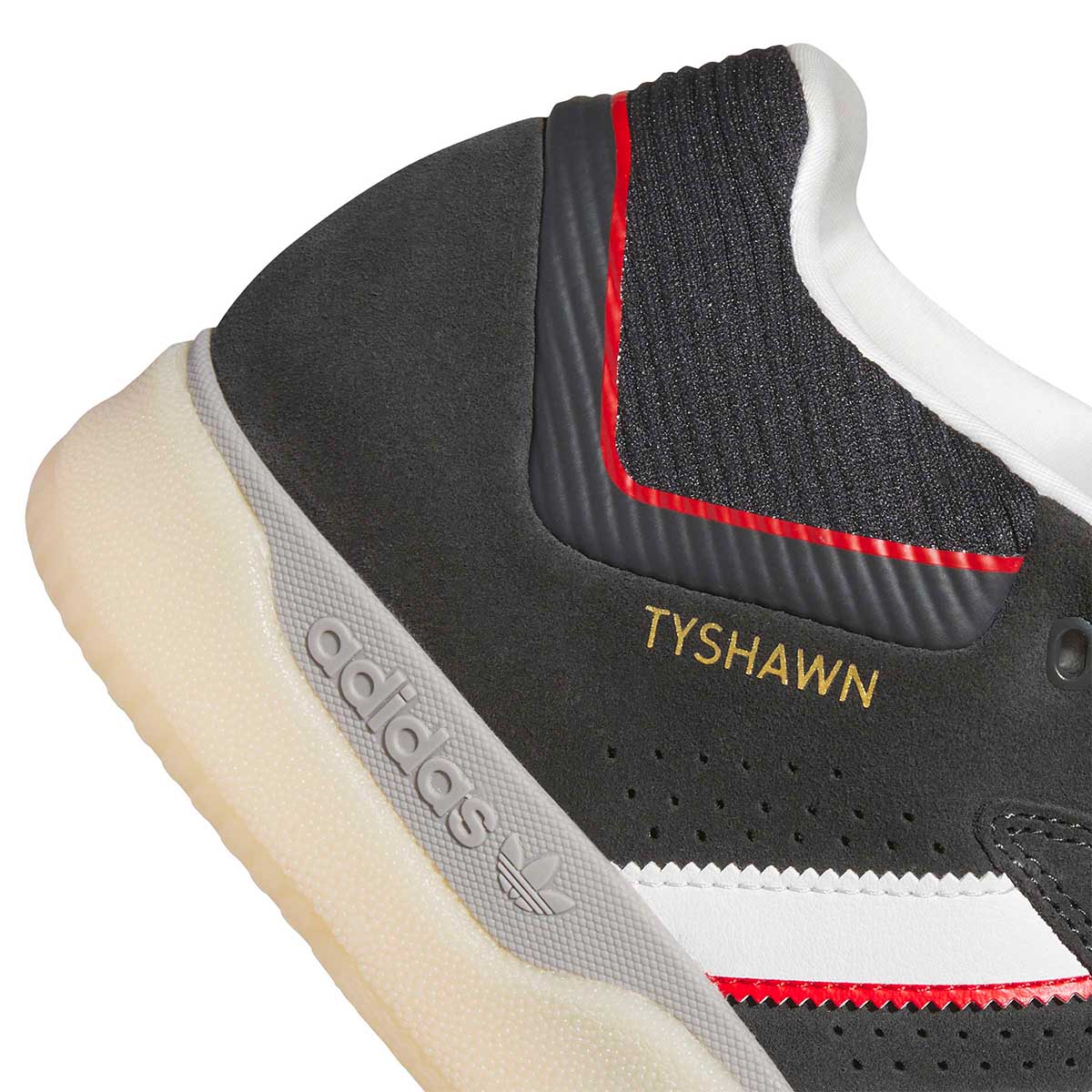 Adidas Tyshawn Shoes Carbon/White/Scarlet Heel