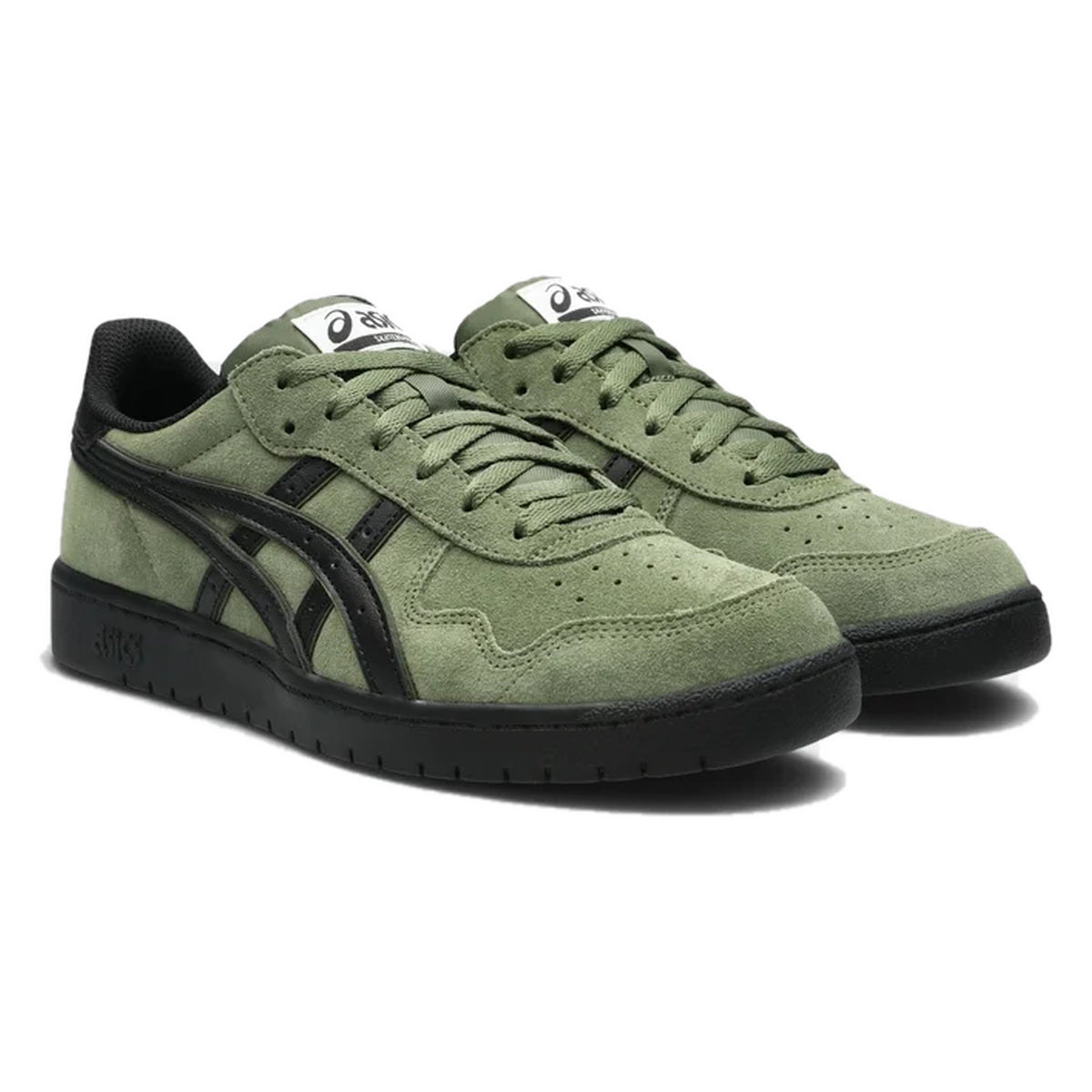 ASICS Japan Pro Moss/Black shoes pair angle view, white background
