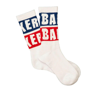 Baker - Blue Block Socks White.