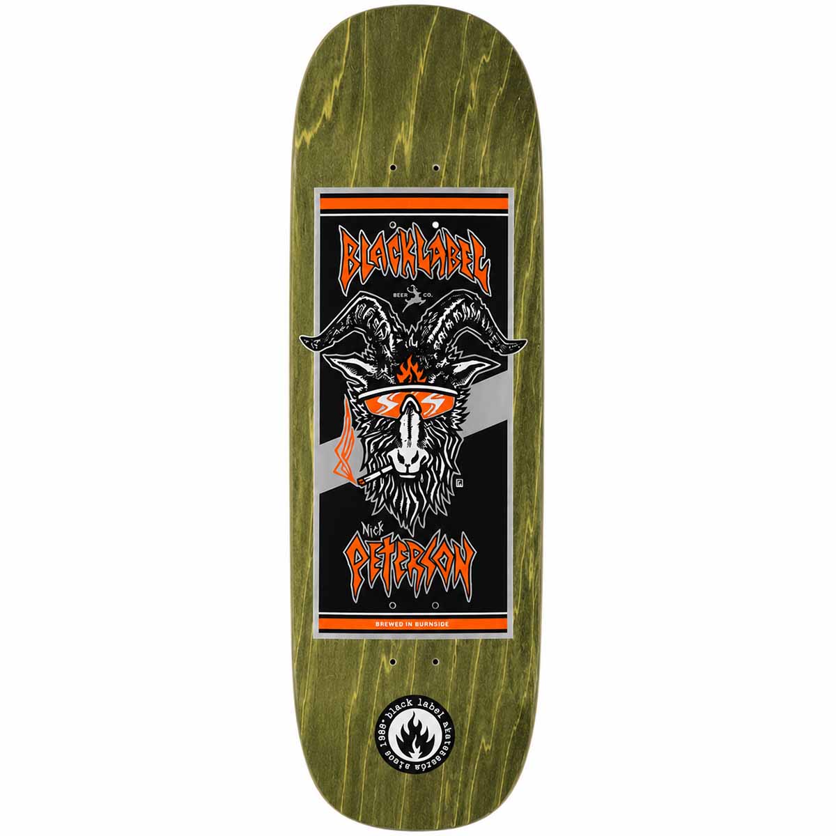 Black Label Nick Peterson Burnside Brew Olive 9.5 Skateboard Deck