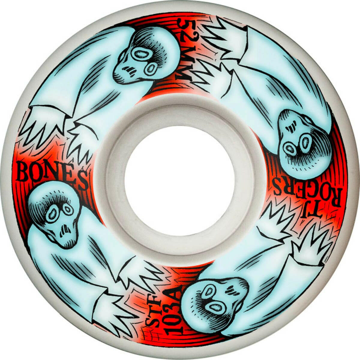 Bones - TJ Rogers Whirling Specters 52MM 103A V3 Slims STF Skateboard Wheels.
