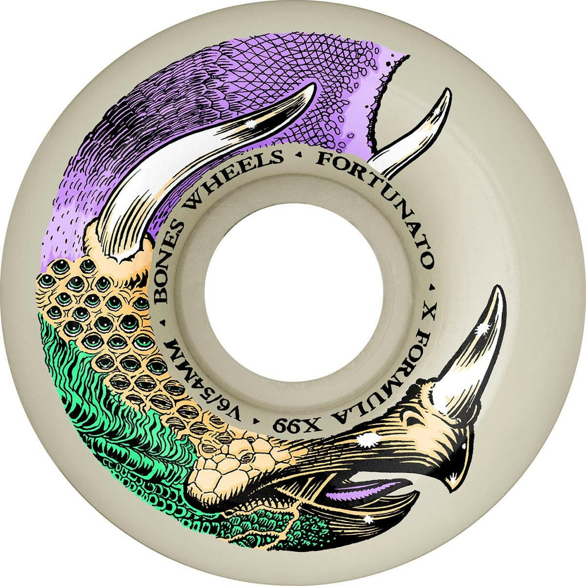 Bones - XF Fortunato Dino-Sortas 54MM 99A V6 Wide-Cut Skateboard Wheels.