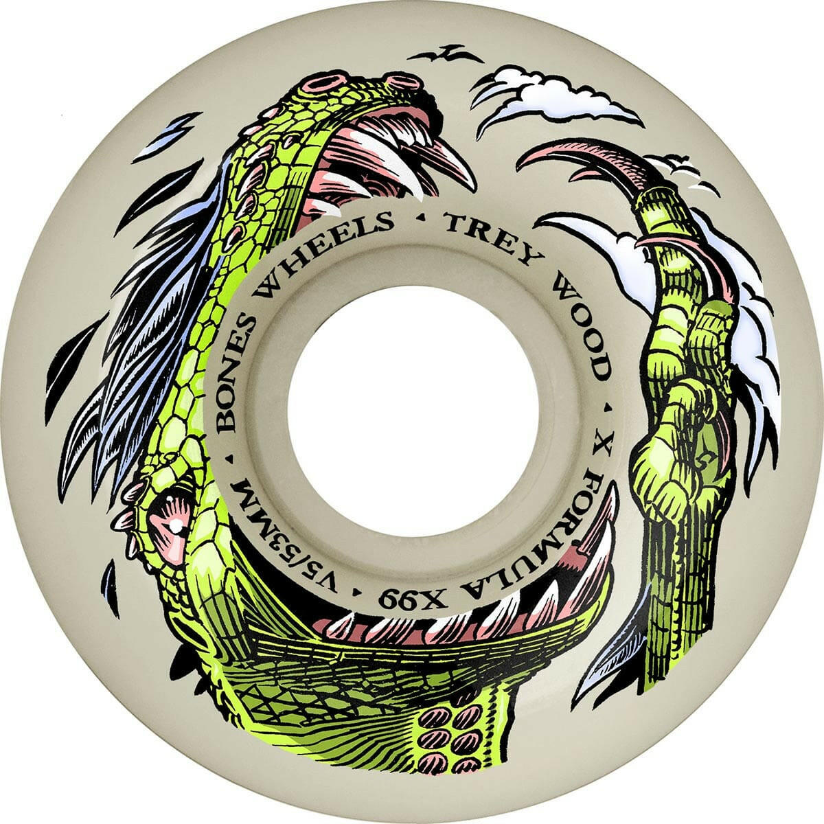 Bones - XF Wood Dino-Sortas 53MM 99A V5 Side-Cut Skateboard Wheels.