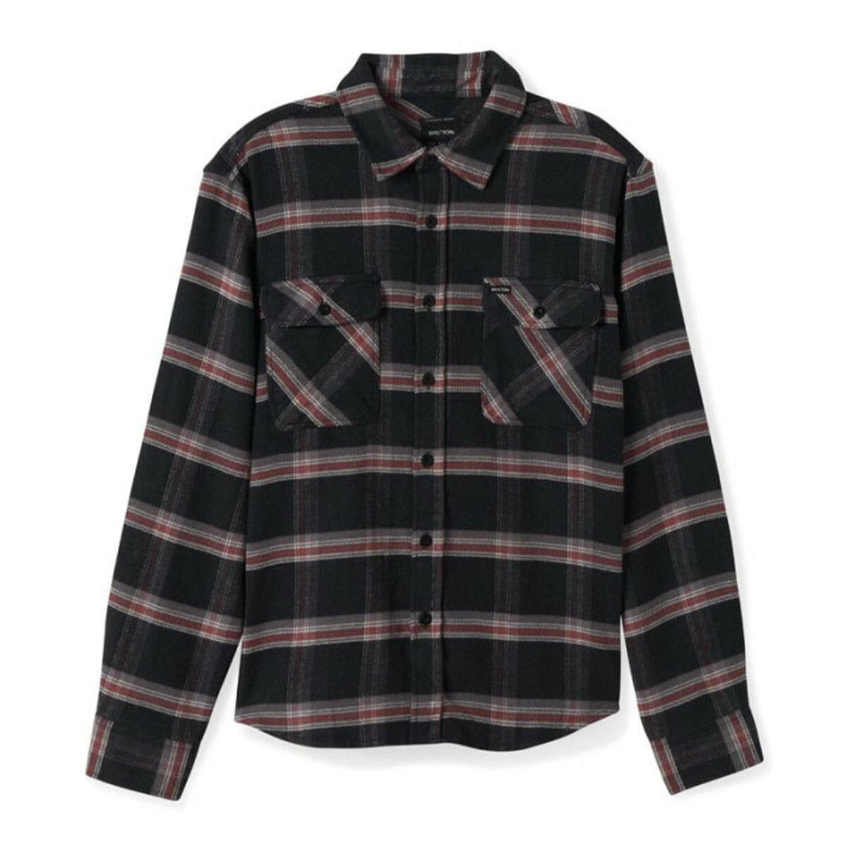 Brixton - Bowery Stretch Water Resistant Flannel Black/Charcoal/Barn Red.