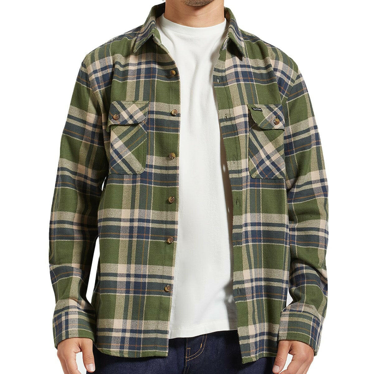 Brixton - Bowery Flannel Cypress Green/Washed Navy/White.