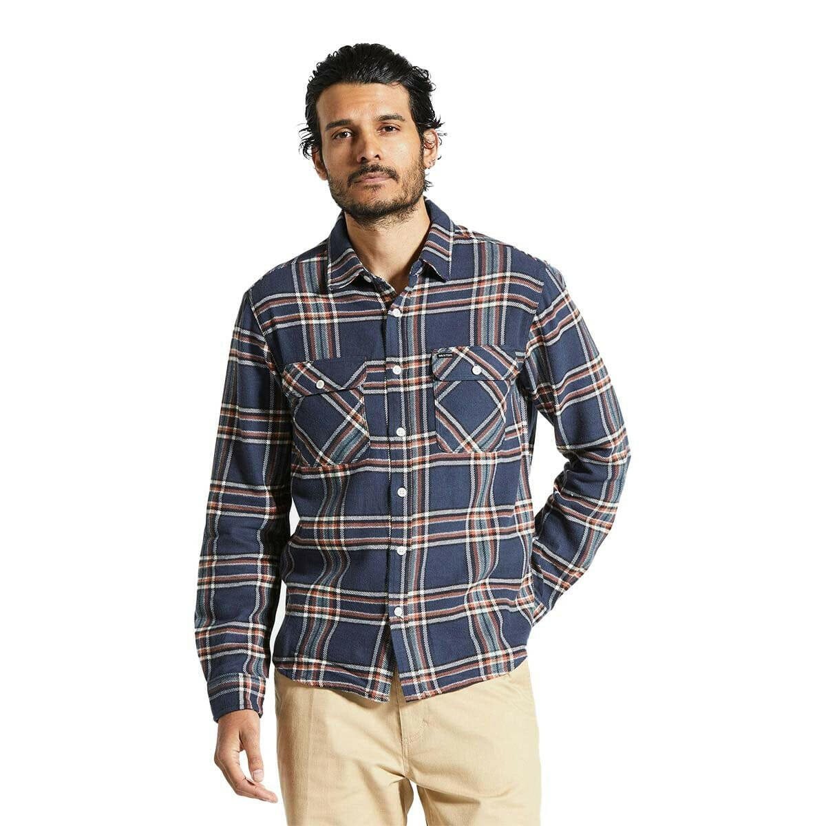 Brixton - Bowery Flannel Washed Navy/Off White/Terracotta.