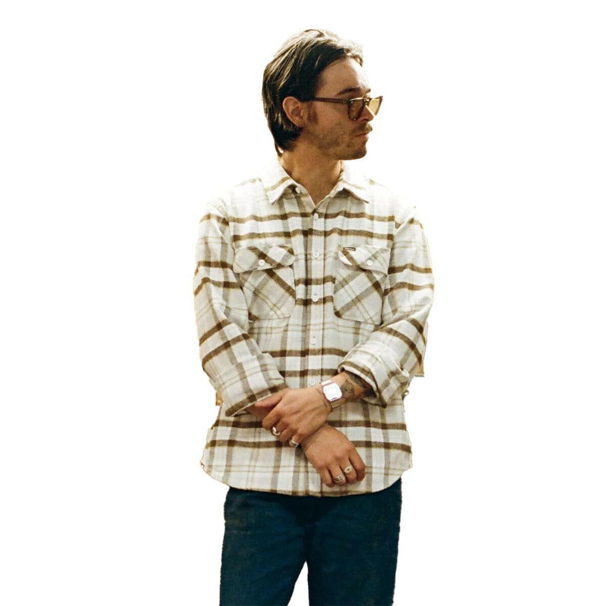 Brixton - Bowery Heavyweight Flannel Beige/Off White/Desert Palm.