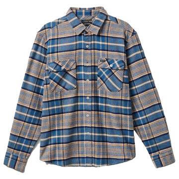 Brixton - Bowery Stretch Water Resistant Flannel Blue Heaven/Paradise Orange/Off White.