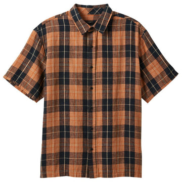Brixton - Cru Linen Blend Relaxed Woven Shirt Black/Rust Orange.