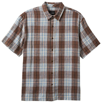 Brixton - Cru Linen Blend Relaxed Woven Shirt Pinecone Brown/Coronet Blue.