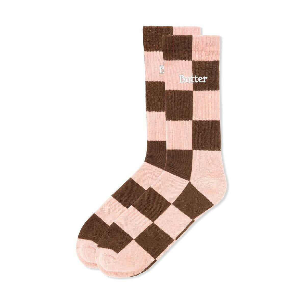 Butter Goods - Checkered Socks Brown/Pink.