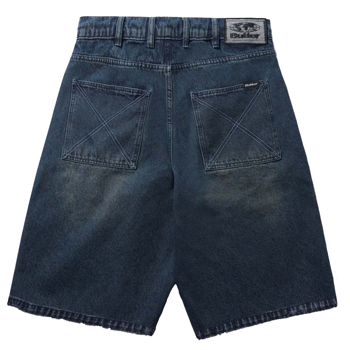 Butter Goods Distressed Big Denim Shorts Washed Dark Blue Back