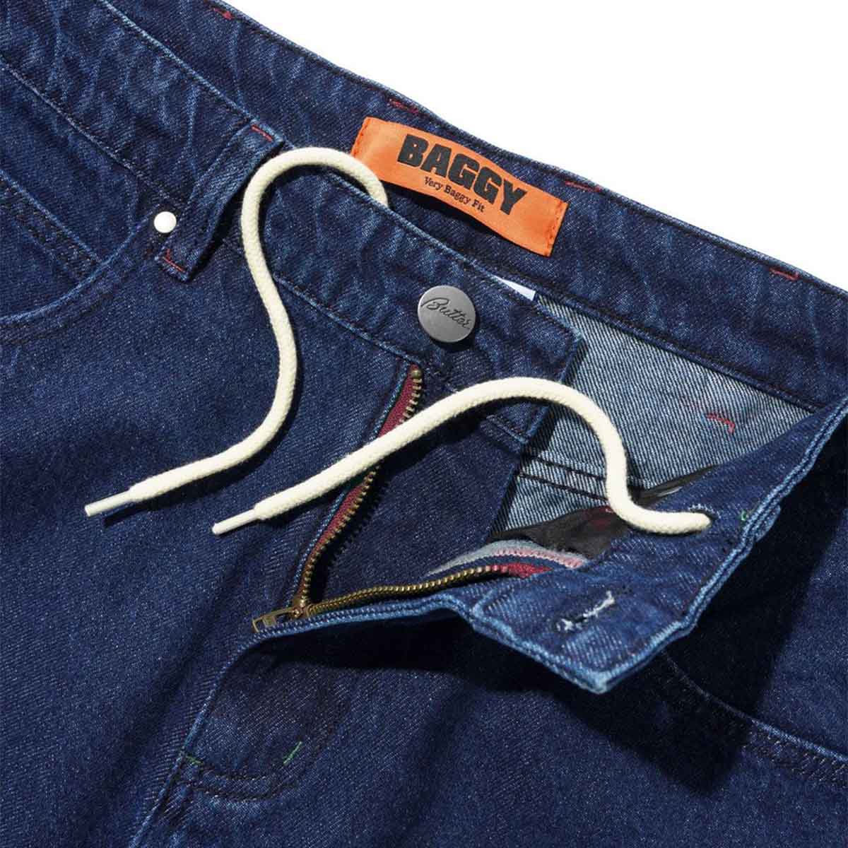 Butter Goods Drummer Baggy Denim Jeans Raw Dark Indigo Front Detail