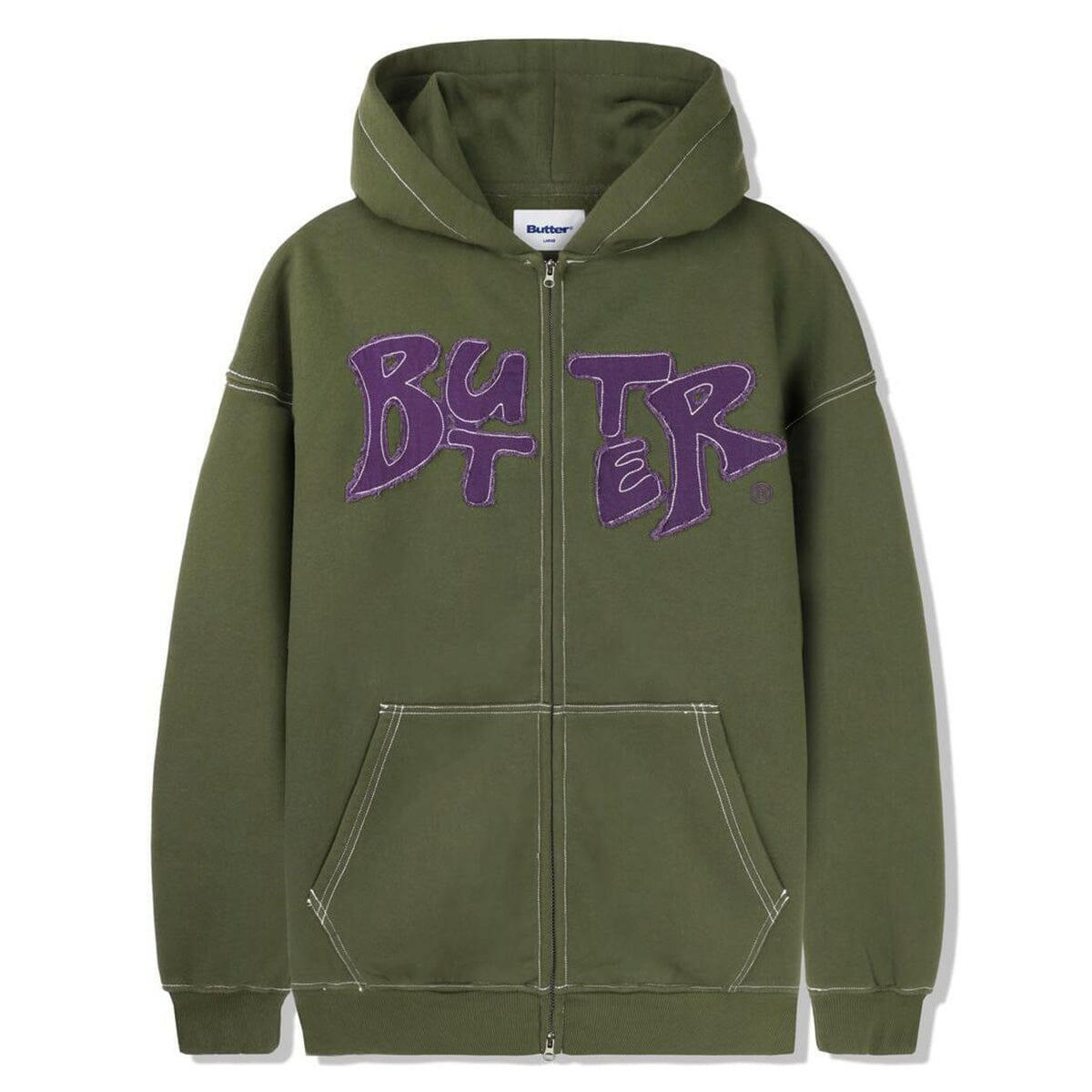 Butter Goods - Fabric Applique Zip Hoodie Army.