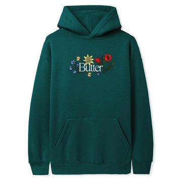Butter Goods - Floral Embroidered Hoodie Dark Green.