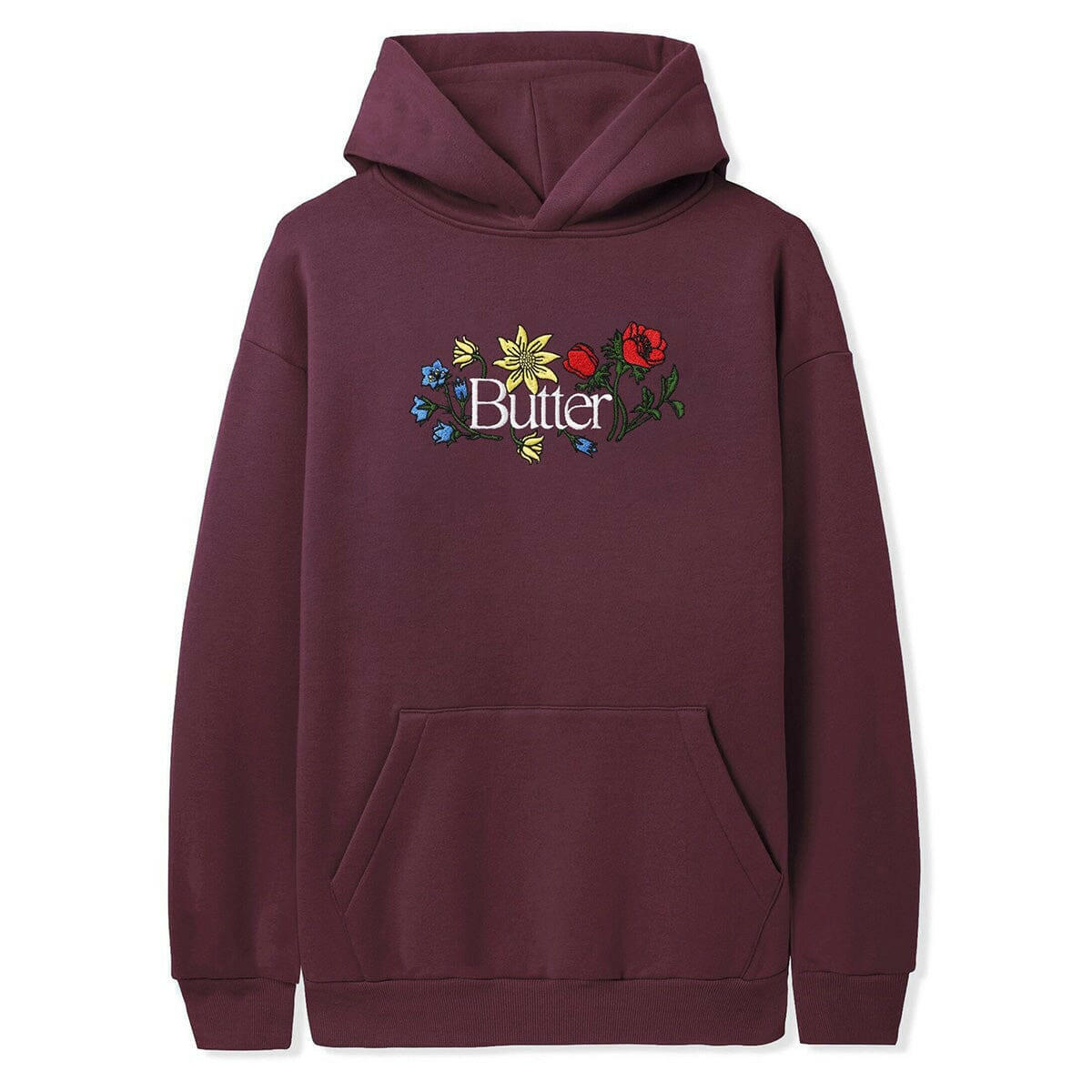 Butter Goods - Floral Embroidered Hoodie Wine.