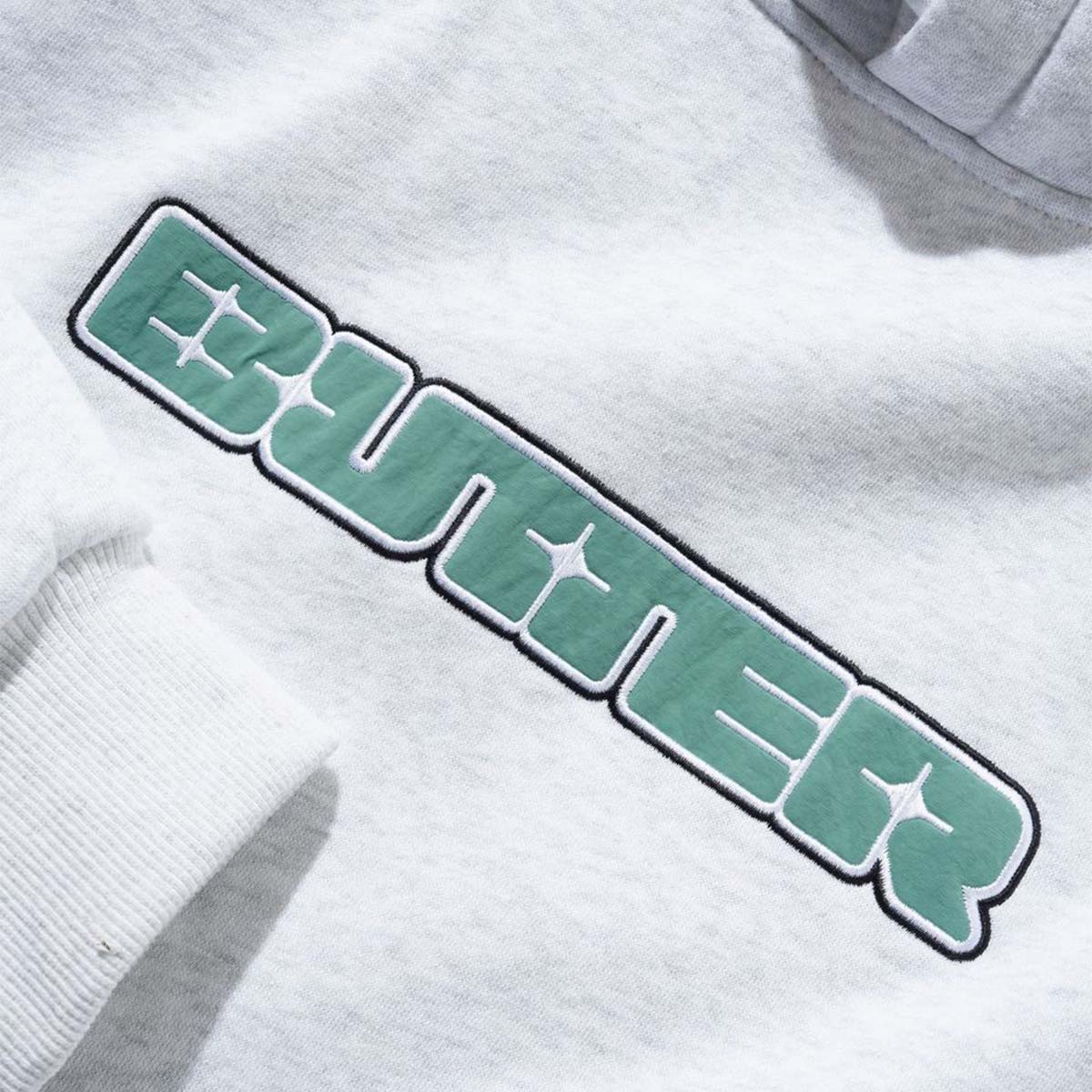 Butter Goods Glint Nylon Applique Hoodie Ash Detail