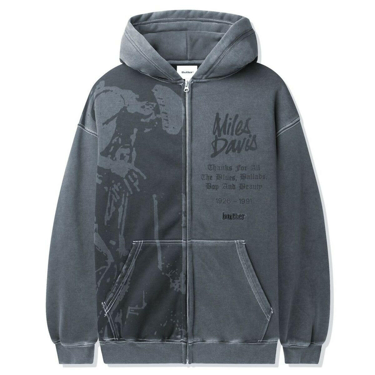 Butter Goods - Miles Davis Thanks Zip-Thru Hoodie Charcoal.