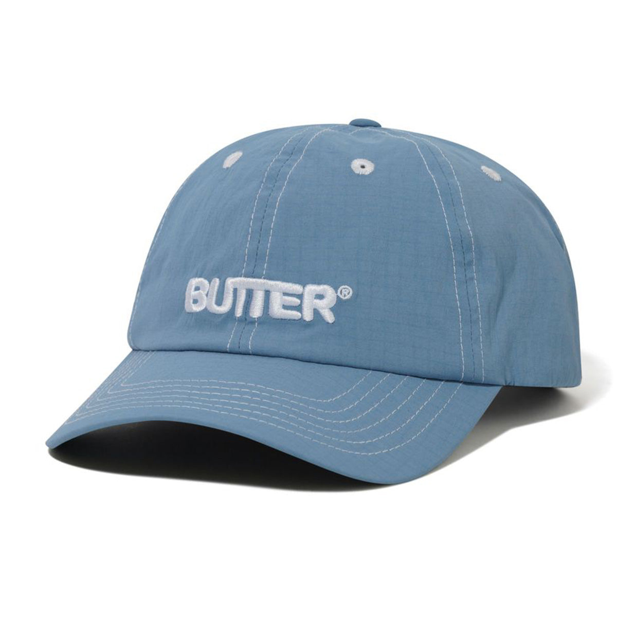 Butter Goods Nylon Rounded Logo 6 Panel Cap Sky Blue Front.