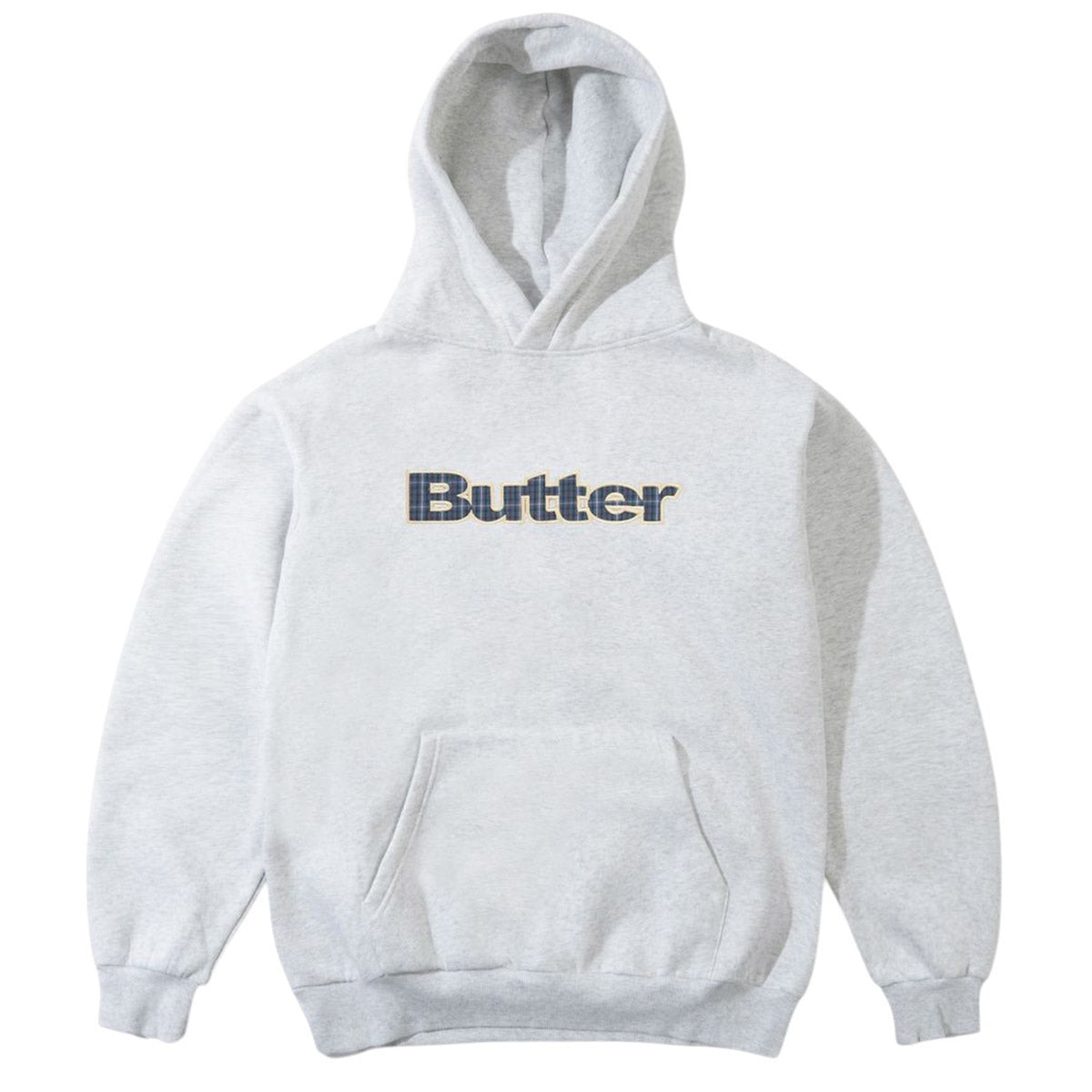 Butter Goods Plaid Logo Applique Hoodie Ash