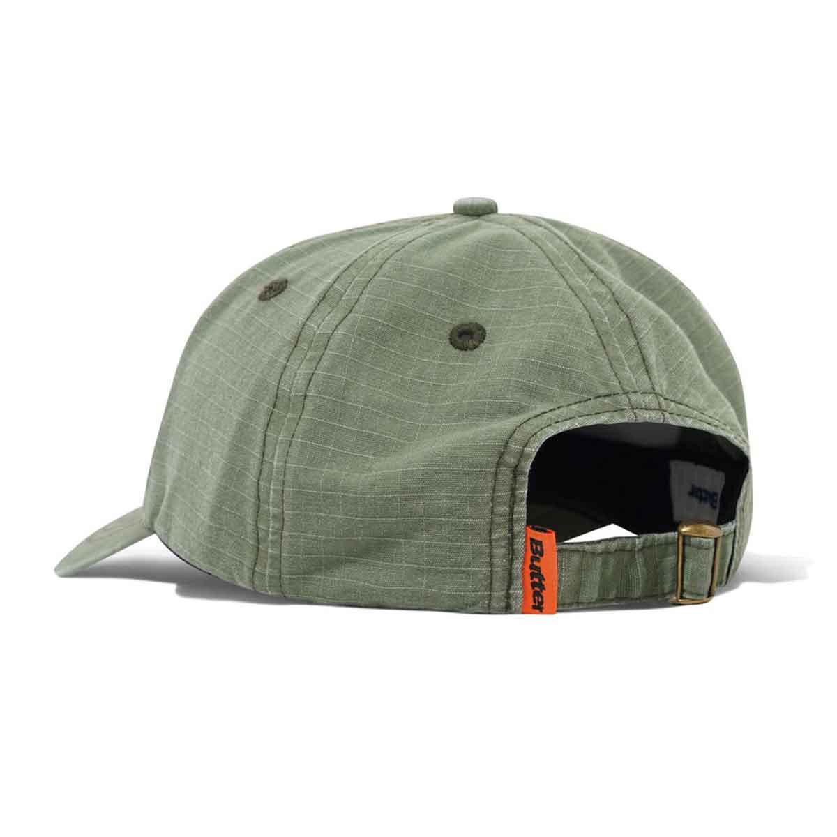 Butter Goods Ripstop Rounded Logo 6 Panel Cap Washed Army Back