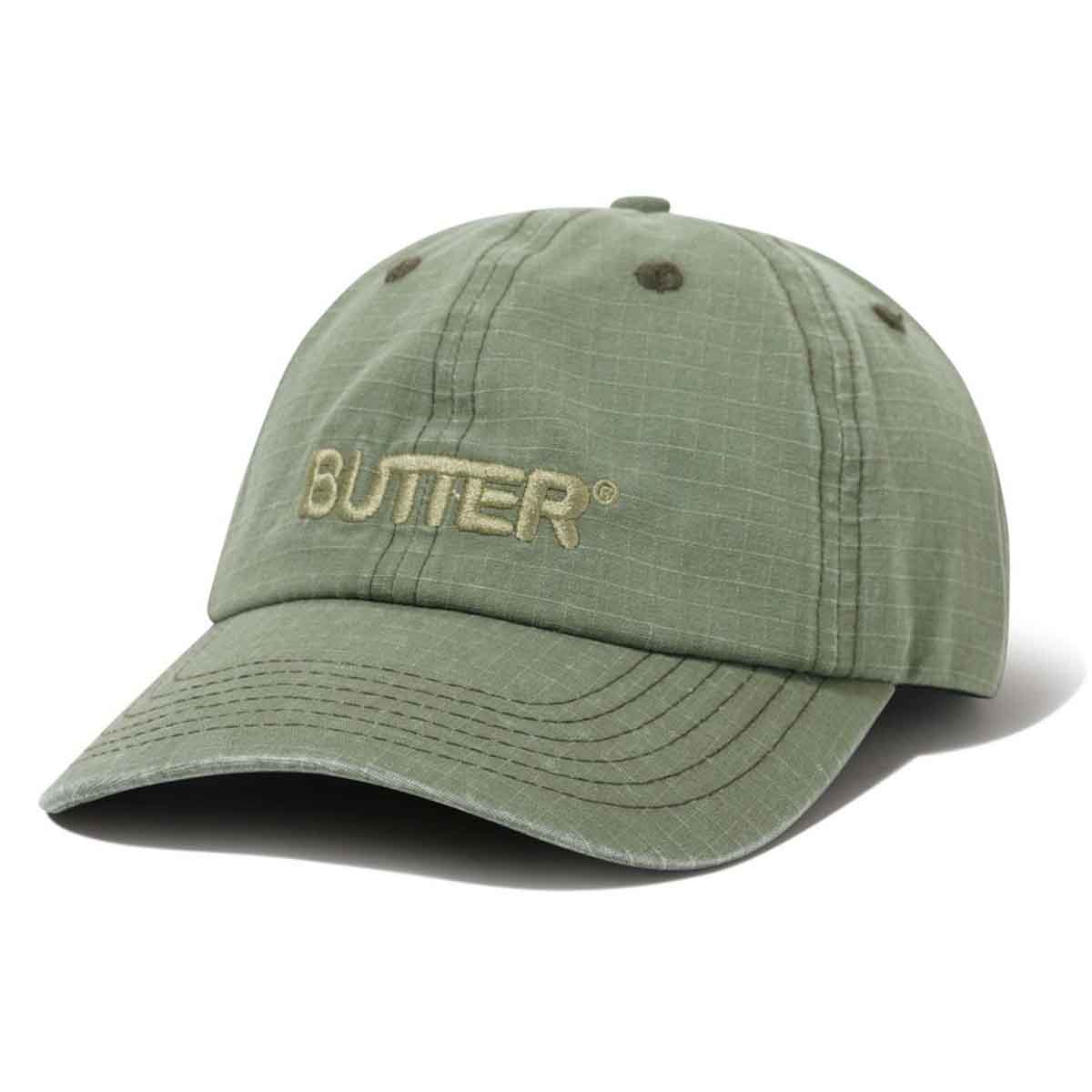Butter Goods Ripstop Rounded Logo 6 Panel Cap Washed Army Front