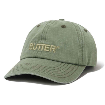 Butter Goods Ripstop Rounded Logo 6 Panel Cap Washed Army Front