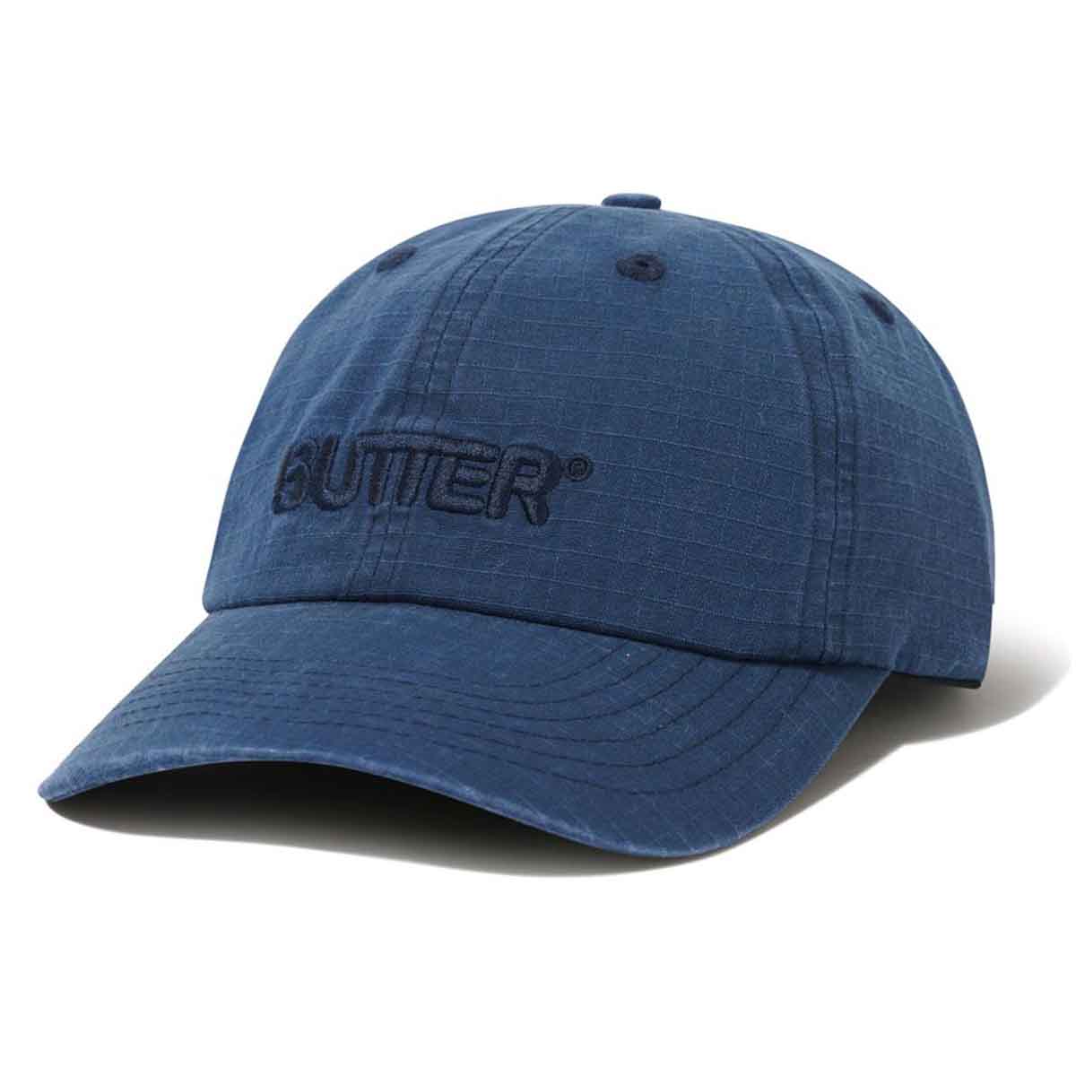 Butter Goods Ripstop Rounded Logo 6 Panel Cap Washed Navy Front