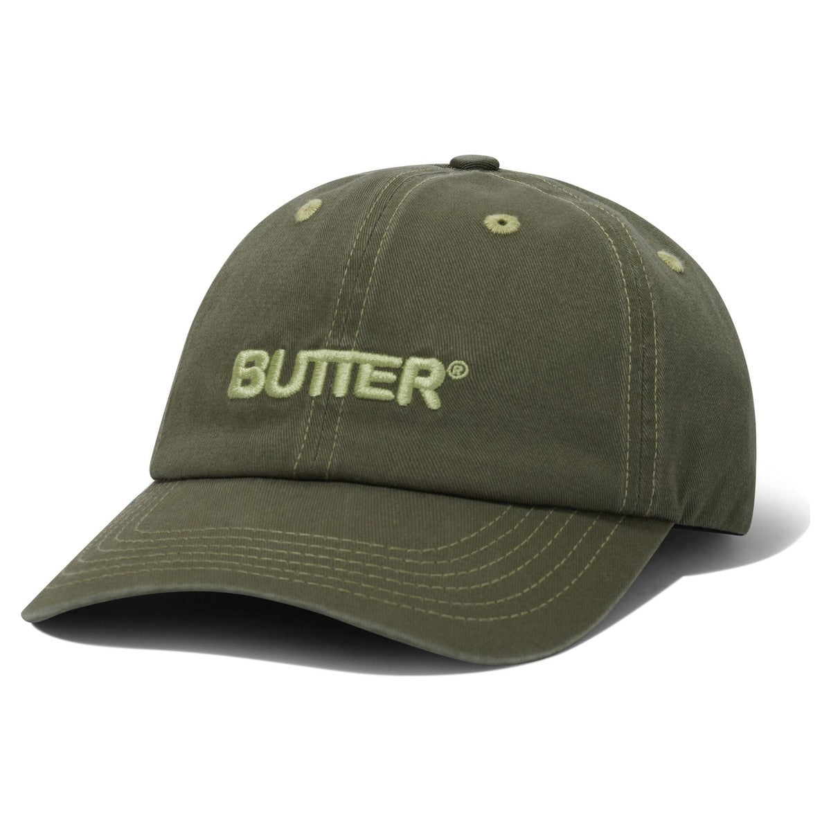 Butter Goods Rounded Logo 6 Panel Cap Washed Army - front
