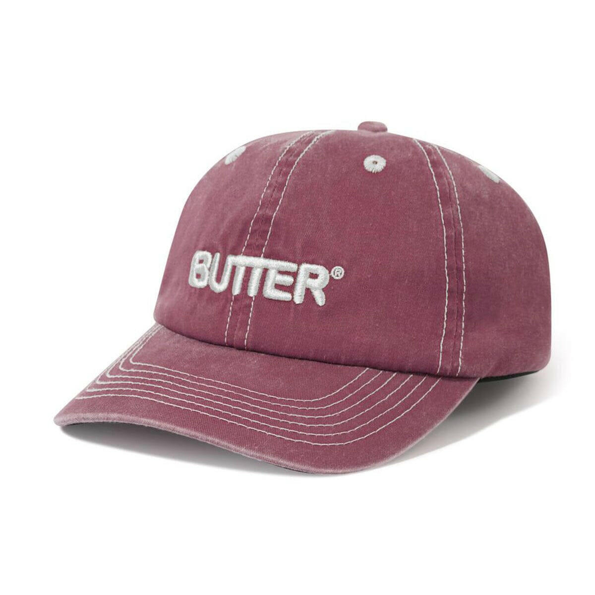 Butter Goods - Rounded Logo 6 Panel Cap Washed Burgundy.
